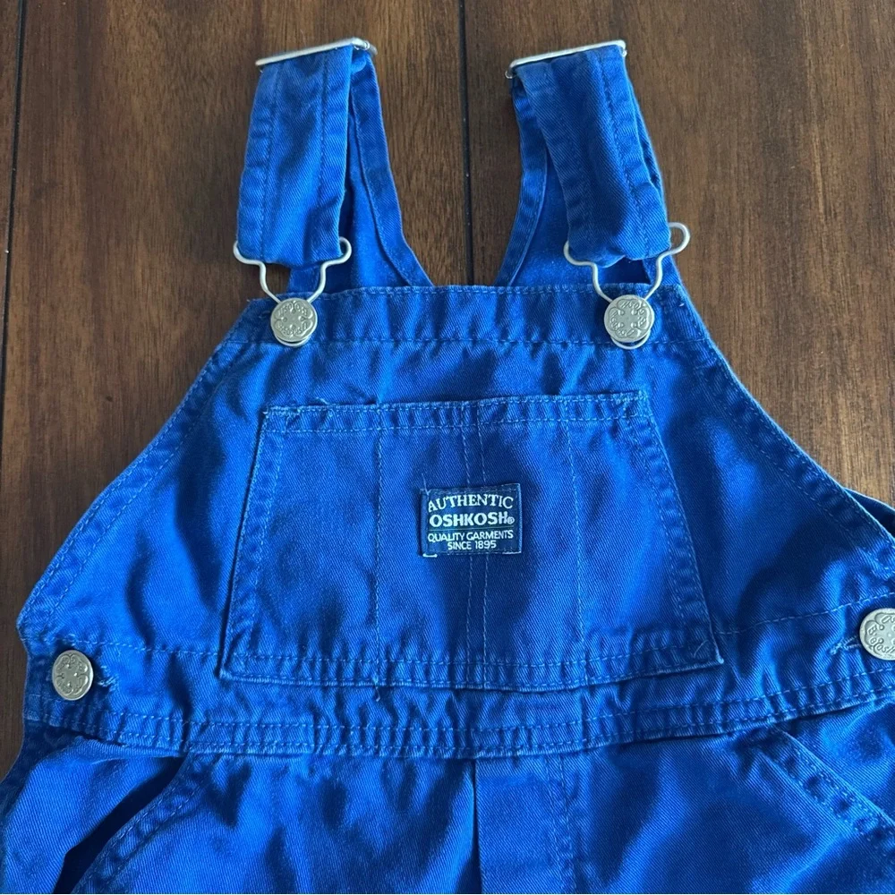 Vintage Baby Toddler OshKosh Vestbak Overalls‎ Shortalls Royal Blue Size 12-18M